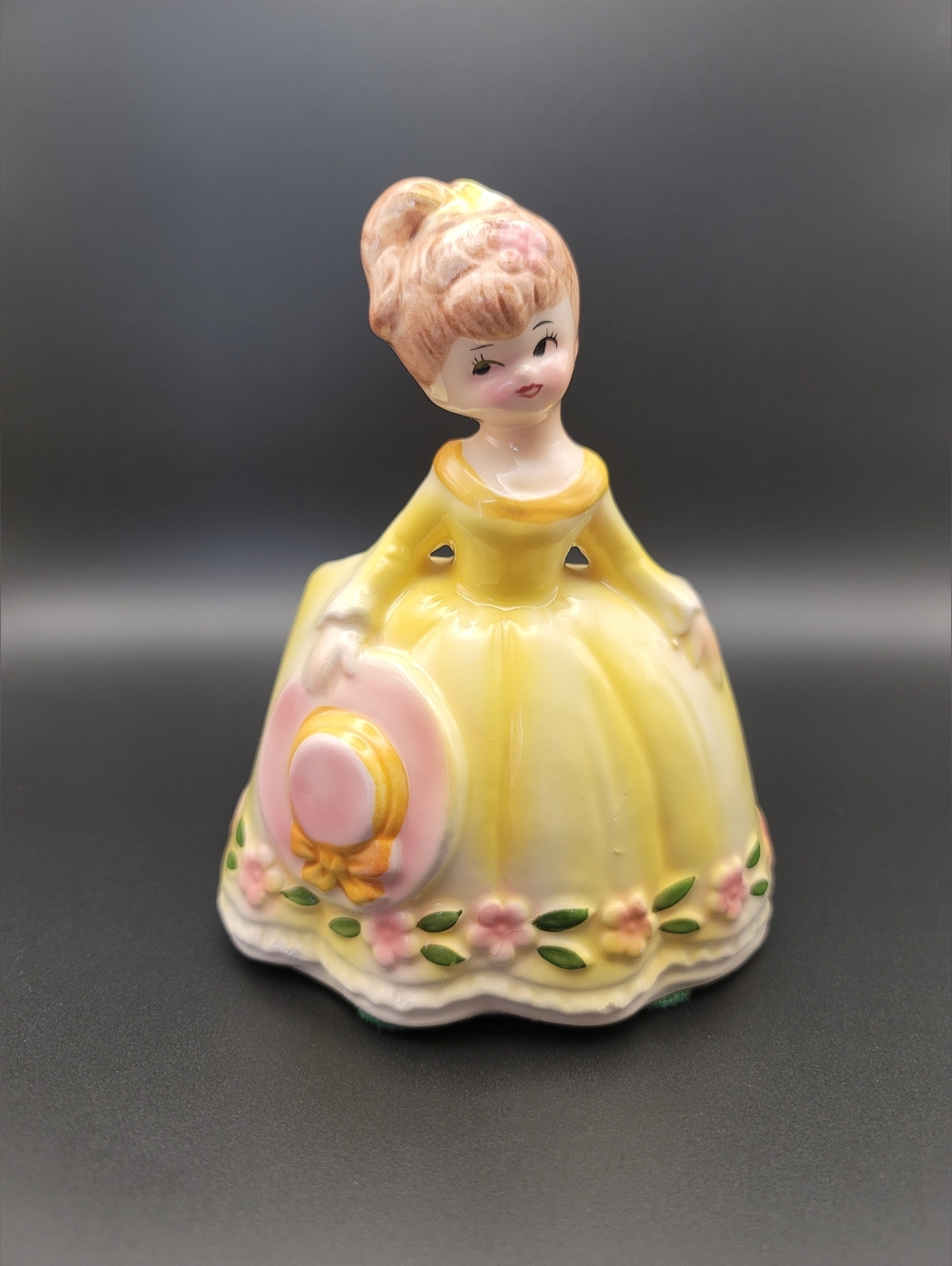 Vintage Made in Japan Southern Girl Yellow Dress w/ Pink Flowers Ceramic Planter